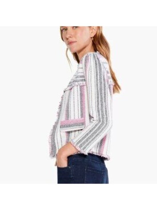 NIC+ZOE Jackets & Blazers - NIC+ZOE Voyage Textured Fringe Tweed Jacket Pink & Blue Striped Size L